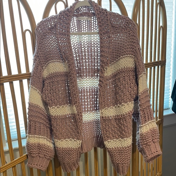 Altar'd State Sweaters - Altar’d State Chunky Knit Striped cardigan - purple/mauve and Cream